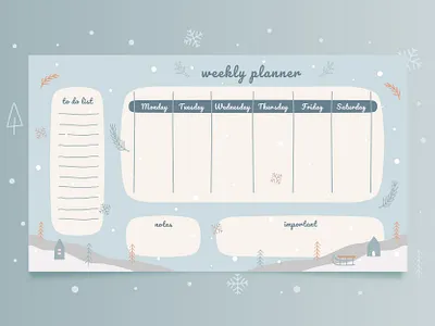 Weekly Planner Winter Theme blue cute daily doodle holiday illustration journaling planner printable to do visual design weekly winter