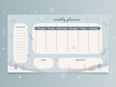 Weekly Planner Winter Theme blue cute daily doodle holiday illustration journaling planner printable to do visual design weekly winter