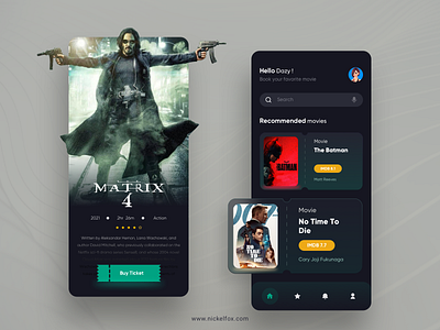 Ticket Booking App booking branding buy ticket clean color design entertainment exploration home matrix 4 menu minimal movie onboarding rating ticket ticket booking trending ui ux