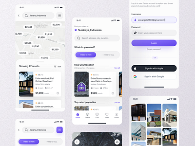 Property Rental & Purchase App app darkmode design house illustration learnui learnux logo property purple rent rental ui