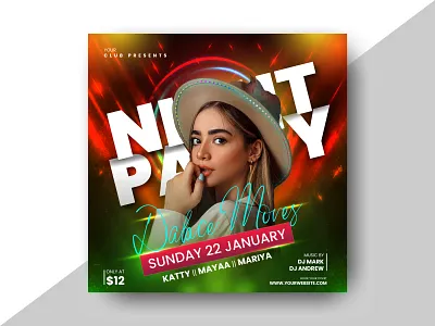 Party Event Social Media Post Background background banner colorful dance event instagram lighting effect modern music night party post design poster social media social media post social media template storie