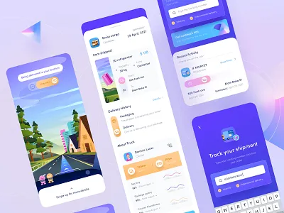 Cargo Delivery App Tracker π³ ar blue cargo delivery illustration ios minimal mobile orely purple road send shopping tracker truck ui website