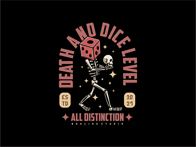 Skull Change Head With Dice badge cartoon chill clearmind dice distressed head illustration logo lucky mind mindful old relaxing retro strategically tshirt design typography vintage
