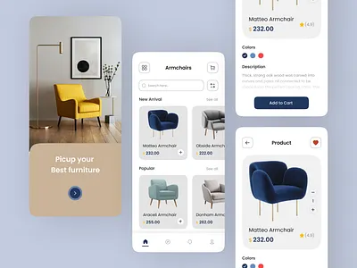 Furniture e-commerce App app chair design ecommerce furniture furniture app interior ios minimal minimalist mobile popular product design property shop sofa store ui user interface design ux