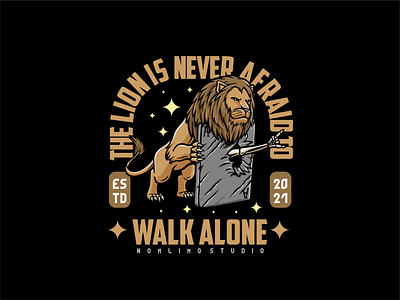 The Lion Hold Card With Hand Inside adventure alone animals badge card cartoon chillout distressed hand hold illustration lion logo old retro skull tshirt design typography vintage wild