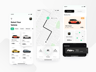 Concept: Car Rental Mobile App app application car cars charge station clean design electric car future map minimal mobile app modern neumorphism rent a car rent car ui ux