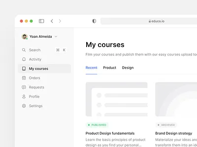 Online learning platform — Dashboard classes clean courses dashboard desktop learning learning platform minimalist online courses platform product design share sidebar study ui ux