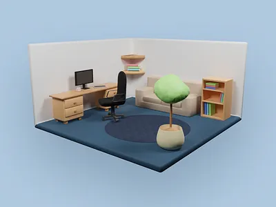 3D Office 3d 3d animation 3d art 3d illustration blender blender3d desk home office illustration office pc wfh