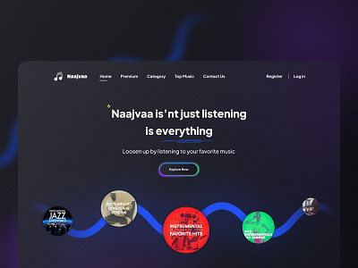 Naajvaa Landing Page | Music Platform app app design branding clean concept dailyui design expert figma landing page minimal music platform premium rhythm ui ux wave web web design