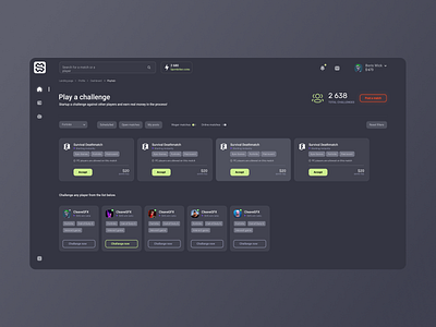 Esports platform dashboard for wager matches application dashboard design esports gaming leagues matches ragebite tournaments ui ux wager