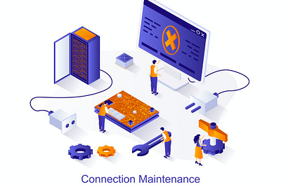 Connection Maintenance Isometric Illustration 3d 3d illustration app application concept design eps illustration illustrations isometric isometric vector jpg page presentation ui unique vector web design web development website