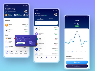 Crypto Wallet App crypto wallet cryptocurrency app cryptocurrency website design figma ui design illustration landing page ui design ui ux design website design