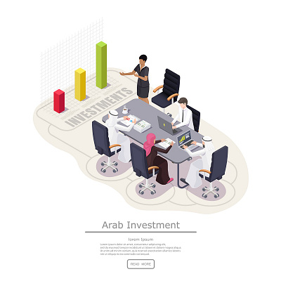 Arab investment branding business cartoon concept design graphic design illustration international isometric laptop logo vector web