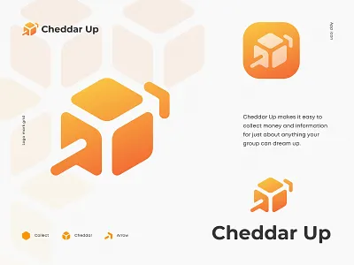 Cheddar Up Logo and Identity Design app arrow branding cash cheese cube finance gradient group icon identity logo money pattern payment send transfer