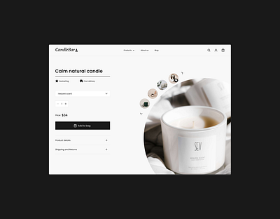Online Candle Shop Design black branding candle custome design e commerce minimal modern online shop online store personalization personalized product product page sell shipping shopping ui ux web