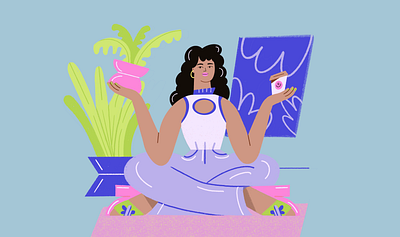 Millenials balance design editorial art editorial illustration girly illustration meditate millenials plants specialty coffee women women in illustration