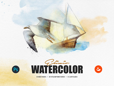 Elixir Watercolor Photoshop Brushes aquarelle art blending brushes canvas cloudy deawing illustration palette paper photoshop pigment shades splashes splatter sprinkles stamp texture wash watercolor