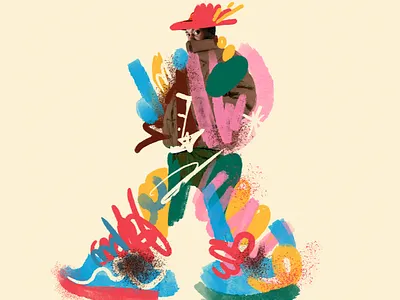Walking abstract brushes character collage colors digital art illustration sneakers textures walking