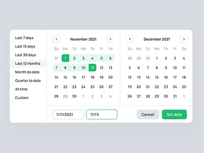 Calendar Component calendar clean date picker design design system filter flat input field select ui web app