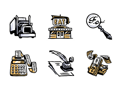 Restaurant Icon Set diner hand drawn icon set iconography illustration pen and ink restaurant retro truck vintage website icons