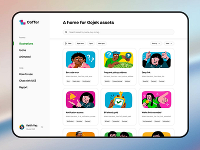 Coffer: A Home for Gojek Assets animation asphalt aloha coffer creative assets dashboard dashboard gojek gojek design illustration dashboard internal portal website