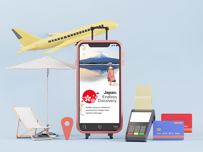 Japan Endless Discovery App app branding color palette design discover endless illustration japan landing page logo new travel ui uiux website