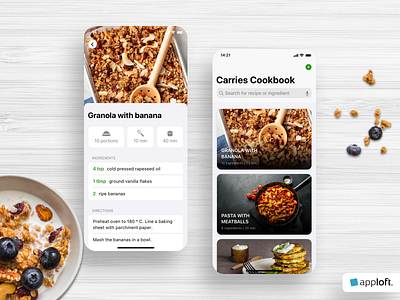 What2Cook – Mobile Cooking & Recipe App Design app design chef cook cookbook cuisine dish food food app granola guide ingredients kitchen mobile design recipe recipe book scan tiles ui ui design ux