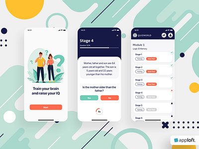 Quizworld IQ Trainer – Mobile App Design app app design design education illustration learning app level mobile design online learning quiz quiz app skill ui ui design uiux ux