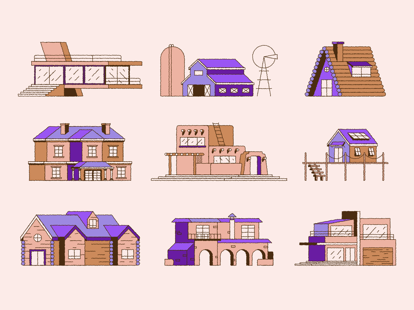 Vacasa Illustration Set ๐  america california character city cottage home house icons illustration landscape logo newyork nytimes realestate smartcity town usa villa village wired