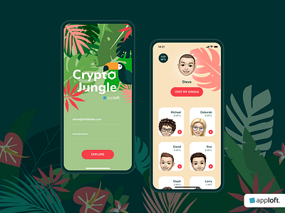 Crypto Jungle – Mobile App Design for NFTs app app design blockchain crypto form jungle login memoji mobile design nft password sign in signin tiles ui ux