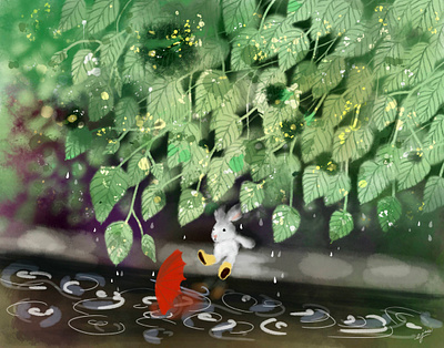 Rainy Day Bunny childrens illustration digital art digital artwork digital illustration digital painting digital portrait illustration kid literature illustration picture book illustration procreaate