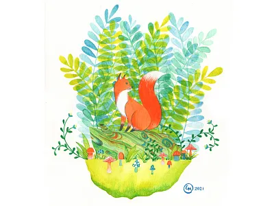 Red's Woods botanical fox illustration painting watercolor