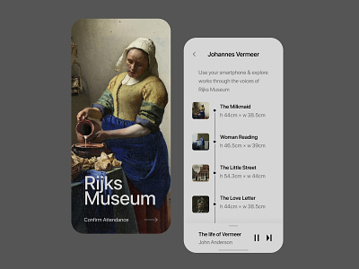 Museum App Audio Guide app application art audio guide clean history masterpices minimalistic mobile application museum rijks museum ui ux virtual guide