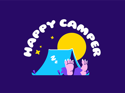 Happy Camper art branding camping design graphic design illustration logo monster night sleep tent typography ui vector