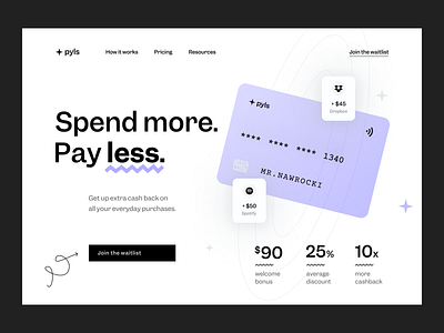 Pyls - Credit cards cash back hero concept app cards cash concept credit design hero money pay payment ui webdesign