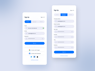 Sign Up Page app business concept design inspiration login mobile mobile ui register sigin sign up signup ui ui design uiux user experience