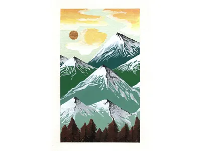 Green Mountain Sunset 1 acrylic gouache gouache illustration landscape mountain painting sunset