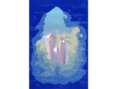 Crystal Beyond the Reef coral crystal crystals fantasy gouache illustration painting reef seascape underwater