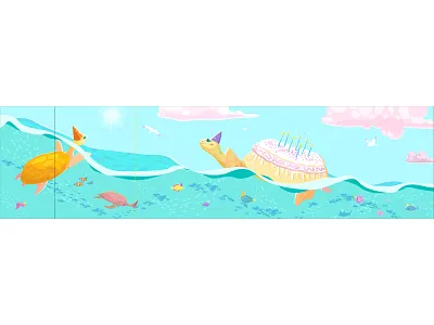Wall design animals environment fish illus illustration interior marine mural sea turtles vector wall design