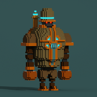 HUG0 ''Steampunk GateKeeper'' 3d character design robot steampunk voxel