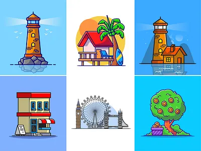 #RandomCatalyst part 23🏠🌴🎡🌳 beach building cafe city coin cute home decoration house icon illustration island logo london london mark mercusuar store building traveling tree