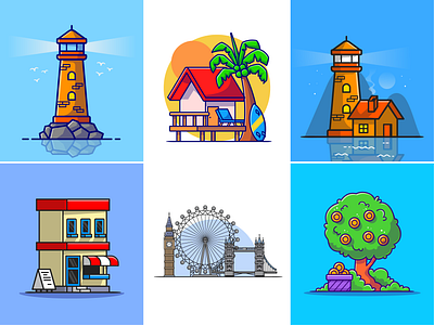 #RandomCatalyst part 23🏠🌴🎡🌳 beach building cafe city coin cute home decoration house icon illustration island logo london london mark mercusuar store building traveling tree