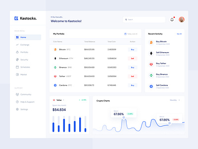 Kastocks - Cryptocurrency Dashboard clean crypto cryptocurrency cryptocurrency dashboard dashboard dashboard design design icon interface interface dashboard landing page minimal stock stocks ui cryptocurrency ui dashboard ui design ui ux