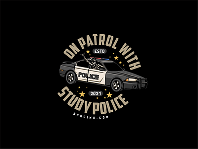Skull Enjoy Police Patrol alone badge cartoon chill criminals distressed enjoy illustration logo old out patrol police retro ride road tshirt design typography uniform vintage