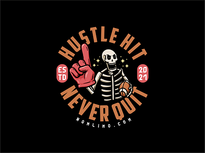 Skull Never Quit The Baseball Game badge ball baseball brave bring cartoon distressed game hand illustration logo old pride quit retro skull smile tshirt design typography vintage