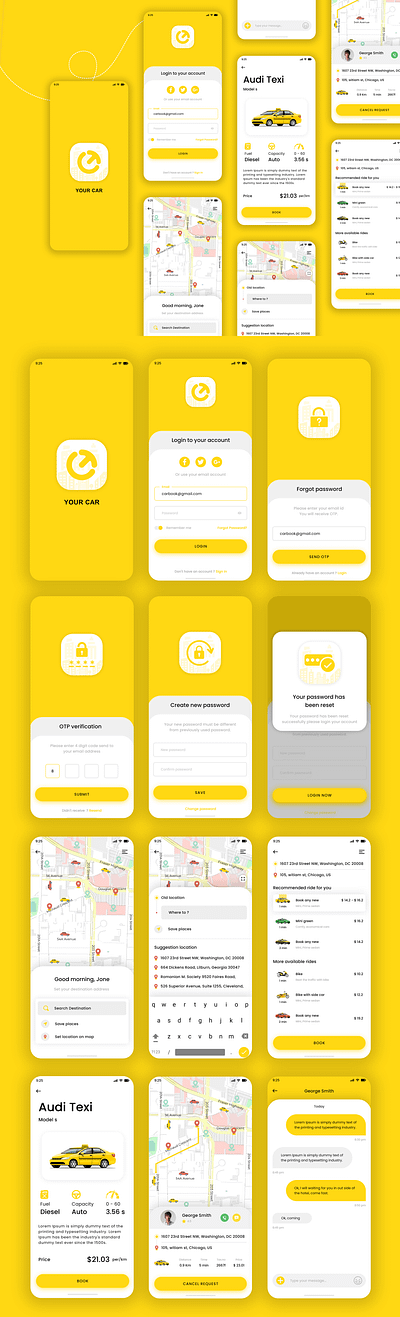 YOUR CAR adobe xd application car app car booking app illustration logo logo design mobile app mobile ui taxi app taxi booking app uber ui uiux ux