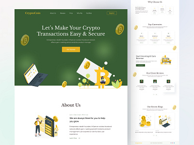 Cryptocurrency Landing Page bitcoin website blockchain branding coin crypto crypto exchange crypto wallet cryptocurrency design landing page landingpage market payment swap token ui uiux ux web website