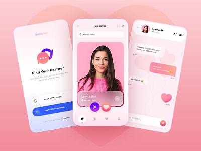 Dating App Design branding card chat dating dating app dating app design dating logo ios login logo love messager mobile app partner social app social network splashscreen sticker story swipe