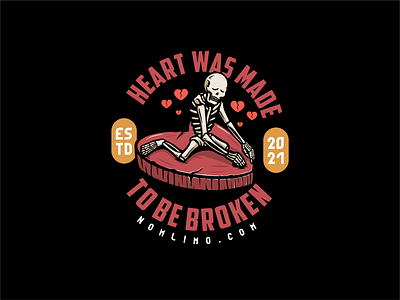 Skull Broken Heart badge big broken cartoon cry deep distressed heart hurt illustration logo love old retro sad skull sweet tshirtdesign typography vintage