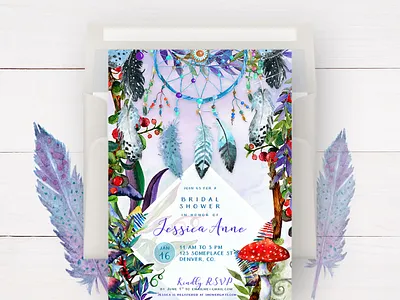 Dreamcatcher + Mushrooms creative graphic design invitation invitation cards invitation design invitations invites lemonleafprints print design printed invitations